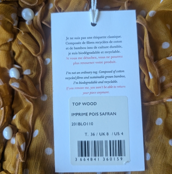 Sezane NWT Wood Top in Yellow with Polka Dot Print - Picture 6 of 15